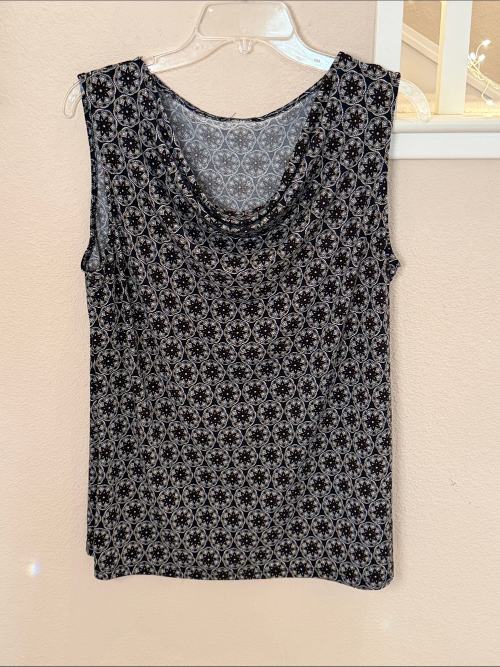 Sleeveless Printed Cowl Neck Top - Black